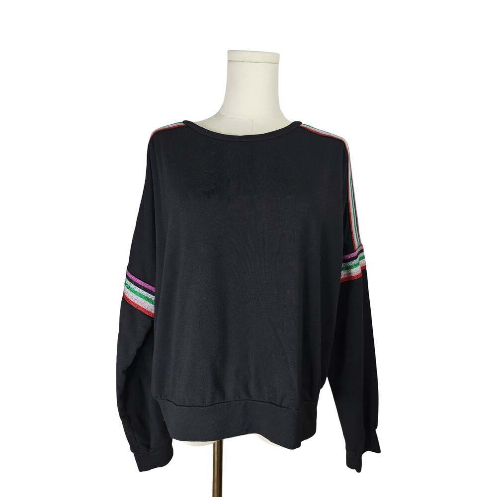 Halfheart Black Long Sleeve Sweatshirt with Metallic Rainbow Stripe M